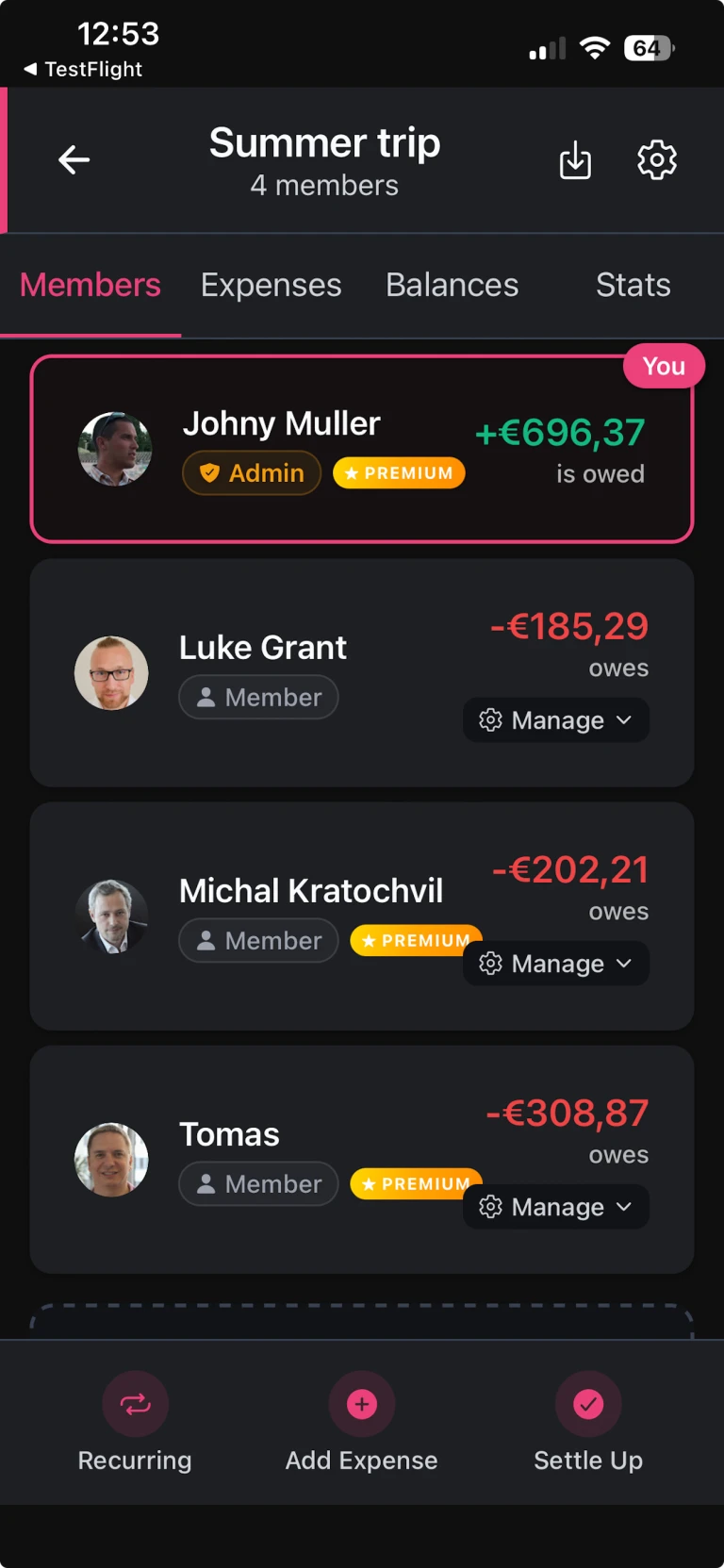 ShareCost group balance overview and settlement suggestions